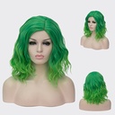 animation in green gradually fluorescent color Oblique Curl fiber hair ladies wig short curly hair