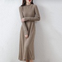 Commuting Gentle Base Dress Autumn and Winter Solid Color Thread Knitted Half-neck Knitted Dress
