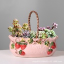 厂家直供新款田园手提篮子花盆容器创意彩绘草莓大小口径多肉花盆