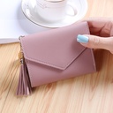 Thin Small 30% Fold Women's Wallet Tassel Pendant Litchi Pattern Wallet Card Holder Coin Purse Women's Short Wallet