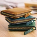 Simple Handmade Genuine Leather Card Bag Short Vintage Crazy Horse Leather Zipper Wallet Head Layer Cowhide Wallet Spot