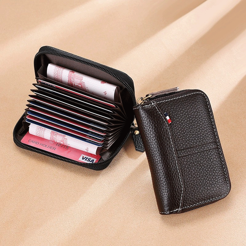 New Explosions High-end Genuine Leather Card Bag Litchi Pattern Women's Stitching Coin Purse Cowhide Men's Business Card Bag