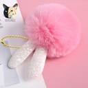 Colorful bead chain rabbit ear fur ball keychain ornaments Plush Bag pendant schoolbag practical activity small gift