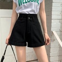 Two Buckle Super High Waist Denim Shorts Women's Summer New Slim Korean Style Wide Leg Curl A- line Hot Trendy Pants