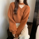 Knitwear inner wear autumn and winter women's clothing solid color sense niche V-neck red long-sleeved sweater women's top