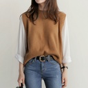 Korean Large Size Loose Vest Women's Knitted Sweater Round Neck Base Solid Color Pullover Sleeveless Sweater Autumn and Winter