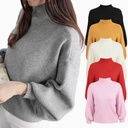 2019 Autumn and Winter Korean Style Academic Style Half-turtleneck Turtleneck Sweater Women's Loose All-match Lantern Sleeve Knitted Sweater