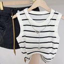 Pure Spice Girl Style High Waist Navel-exposed Short Striped Vest Women's Summer New Slim-fit Sleeveless Top