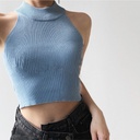 Style Unique Sleeveless Narrow Shoulder Sexy Vest Hanging Neck Wear Slim-Fit Navel Slimming Tight Waist Threaded Knitted Top