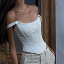 Women's Solid Color Sexy Fishbone Sling Strap Square Collar Strap Backless Corset Vest Top