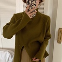 韩系高领毛衣女韩版秋冬季长袖上衣设计感小众复古开叉内搭针织衫