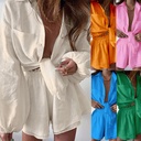 Summer Europe and America New Women's Casual Fashion Solid Color Ruffled Shorts Long Sleeve Suit