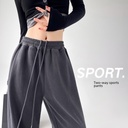 American Grey Sports Pants Women's Spring and Autumn Loose Ankle Pants Slimming Casual Wide Leg Straight Winter fleece-lined Sweatpants