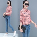 Plaid Shirt Women's Spring and Autumn New Simple Printed Plaid Shirt Women's Long Sleeve Plaid Shirt Women's Top