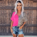 women's pullover shirt women's summer short-sleeved leopard print contrast color V-neck loose women's pullover