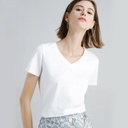 Skin-friendly 80 Cold sense double mercerized cotton slim simple T-shirt female 1688 thin short sleeve white T V collar T