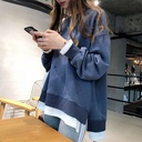 Korean style loose lazy salt thin velvet long-sleeved top spring and autumn fake two-piece pullover sweater for women ins