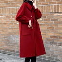 Plus size women's red woolen coat fat mm200 kg Korean style Loose Doll collar horn buckle coat winter 2256