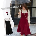 k2209 Large Size New Year Fashion Casual Suit Slip Skirt + Lace Base Shirt Red Dress Two-piece Set