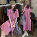 Summer Korean Style Chubby Girl Dress Women's Long Over-the-knee Long Dress Loose Belly Covering Large Size Short-sleeved T-shirt Dress