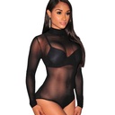 sexy underwear black tight mesh perspective one-piece non-opening sexy pajamas long sleeve temptation 9001