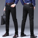 Pure Black Jeans Men's Spring New Elastic Slim-Fit Straight Pants Men's Business Casual Pants Spring and Autumn