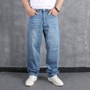 European and American Light Blue Large Size Jeans Men's Loose Casual Trendy Hip-hop Hip-hop Trousers Skateboard Pants Elastic