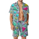 2023跨境欧码男士休闲宽松衬衫套装夏威夷海边3d数码印花沙滩短袖