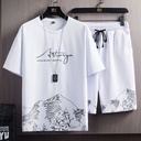 Short-sleeved T-shirt Set Men's Summer New Arrival Mountain Print Fashionable Korean Style Slim-fit Large Size Sports Two-piece Set