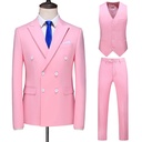 长期主推款男士大码西服三件套双排扣8个色外贸跨境7110粉色
