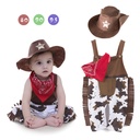 西部牛仔哈衣男童婴儿夏季童装背带连体衣宝宝爬服红领巾帽