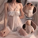 Sexy Underwear Bow Long Skirt Large Size Nightdress Sexy Pajamas Women's Excretion Ribbon Lace Steel Ring Hanger Skirt