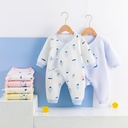 Autumn and Winter Thickened Baby Warm Jumpsuit born Baby's Harper Boneless Partial Lace-up Three-Layer Silk Climbing Suit