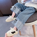 New Spring Girls' Pants Stylish Outfit Baby Girls' Fried Street Spring and Autumn Children's Jeans Wide Leg Pants