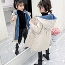 Girls' Autumn and Winter New Korean Children's Wear Plus Velvet Jacket Middle and Large Children's Middle and Long Pike Clothing Cotton-padded Coat