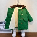 Boys' Fleece-added Jacket Children's Army Green Coat Western Style Baby's Winter Mid-length Cotton Coat Military Coat Green Cotton-padded Jacket