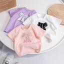 2024 Girls' Children's Wear Summer Short-sleeved Candy Color Fashionable Western Style Simple Bow Children's Short-sleeved Sweet T