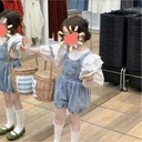 韩系套装童装春季新款女童休闲洋气长袖碎花衬衫牛仔短裤两件套