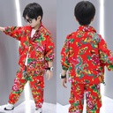 Boys' Spring Suit Small and Medium-sized Children's Western Style Internet Celebrity Fried Street Northeast Big Flower Rural Baby Casual Clothes