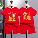 One-year-old baby boys' Year clothes children's red short sleeve suit girls' festive Year greeting clothes children's clothing