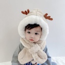 秋冬季儿童帽子护耳一体帽男女宝宝可爱小鹿角加绒加厚保暖套头帽