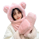 Winter Hat Scarf Gloves One Cold-proof Warm Thickened Windproof Cute Plush Scarf Three-piece Set Rabbit