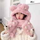 Winter new Korean cute plush hat scarf three-piece set one plus velvet padded warm three-in-one hat