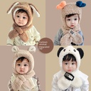 Qiu Nan Children's Hat and Scarf Integrated Winter Baby Face Plush Cute Super Cute Baby Ear Protection Hat