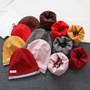 Autumn and winter cotton children's hat scarf set double contrast color pile hat baby collar set 2 pieces tide