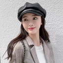 autumn and winter Japanese star anise hat men and women all-match PU leather beret Korean outdoor leisure hat