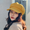 Hat factory direct solid color wool octagonal hat children autumn and winter thick warm beret retro painter hat