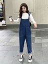 Spring and Autumn Large Size Chubby Girl Denim Overalls Women's Small 2024 New Loose Cyber Celebrity Age-reducing Western Style Cropped Pants