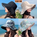 夏季新款印花双面渔夫帽韩国大檐遮脸防晒帽子女士户外旅游太阳帽
